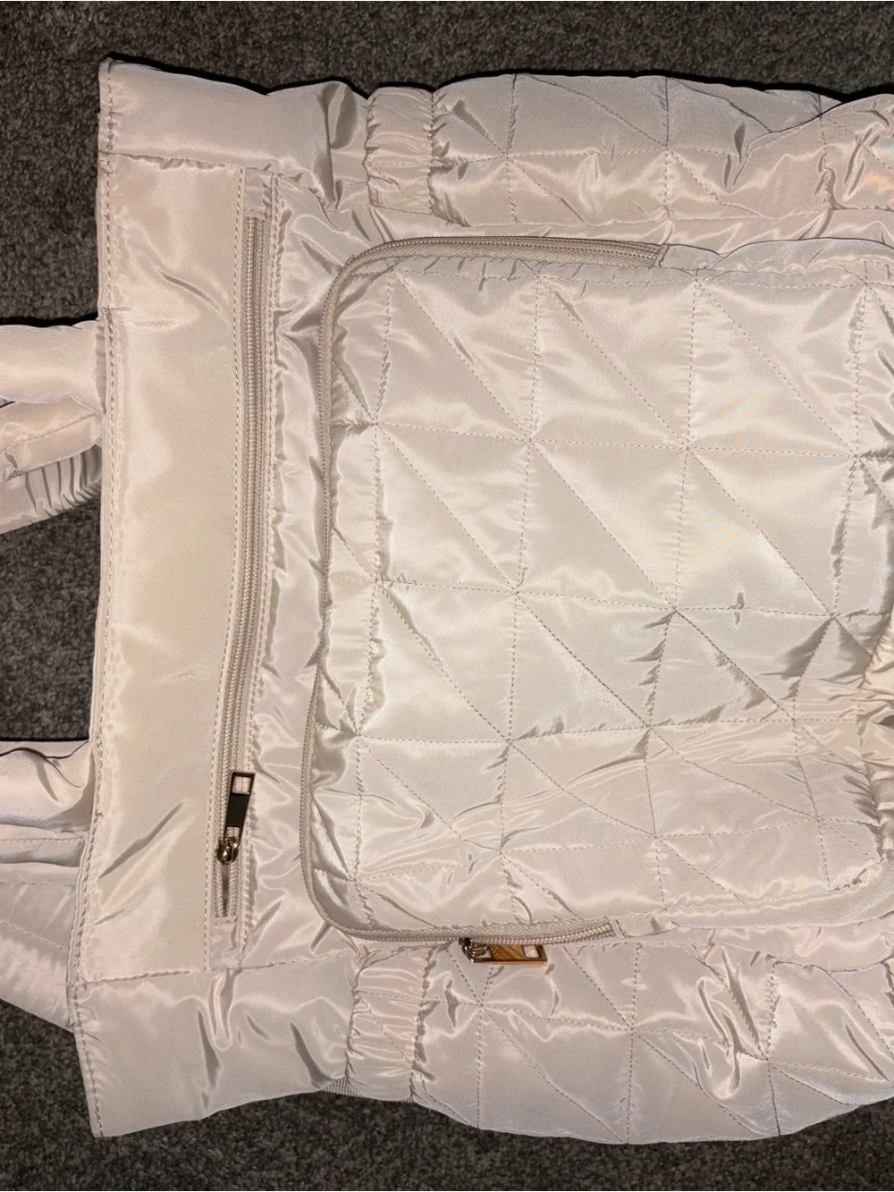 Quilted Puffer Tote Bag in Light Cream
